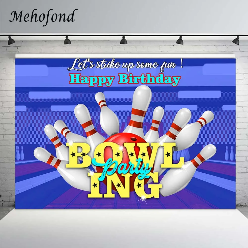 Mehofond Boy Birthday Decor Photography Backdrops Bowling Party Stadium Blue Photo Background Shoot Studio Photocall Photozone