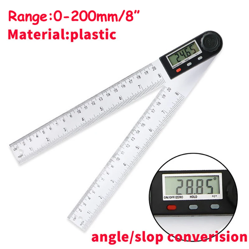 0-200mm Digital Angle Finder Meter 0-360 Degre LCD Plastic Protractor Goniometer Ruler