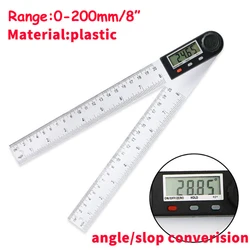 0-200mm  Digital Angle Finder Meter 0-360 Degre LCD Plastic Protractor Goniometer Ruler