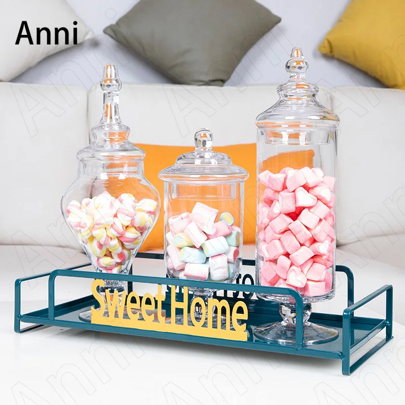 

Creativity Tall Feet Transparent Glass Bottle Nordic Modern Candy Snacks Nut Storage Jars with Lid Wedding Decoration Ornaments