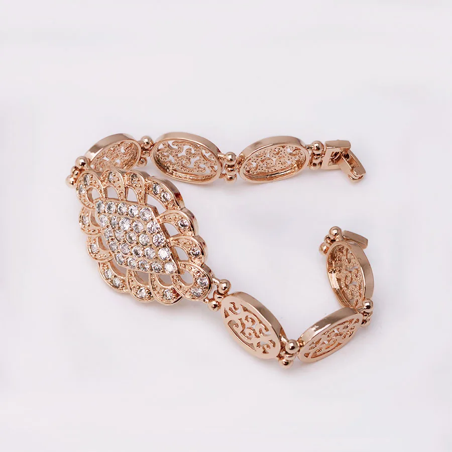 MxGxFam ( 17.5 cm X 25 mm ) New Flower Pattern ZIrcon Width Watch Bracelet Jewelry for Women Champagne Gold Color