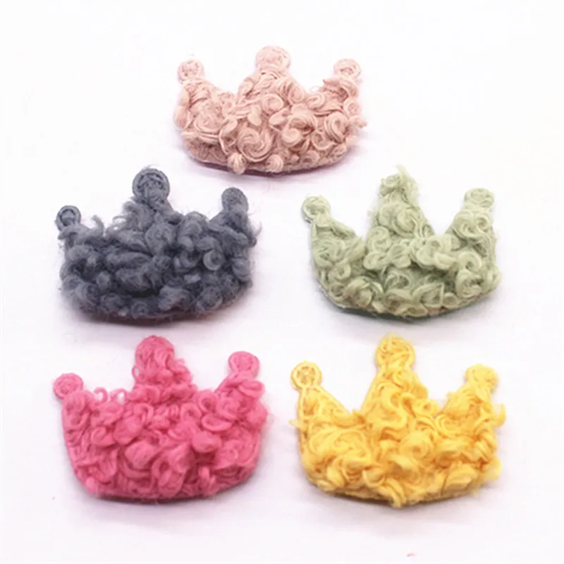 5*4cm 10pcs Kawaii Padded Curl Plush Fabric Crown Patches Appliques Accessories DIY Hair Clip/Hat/Clothing Craft Decoration