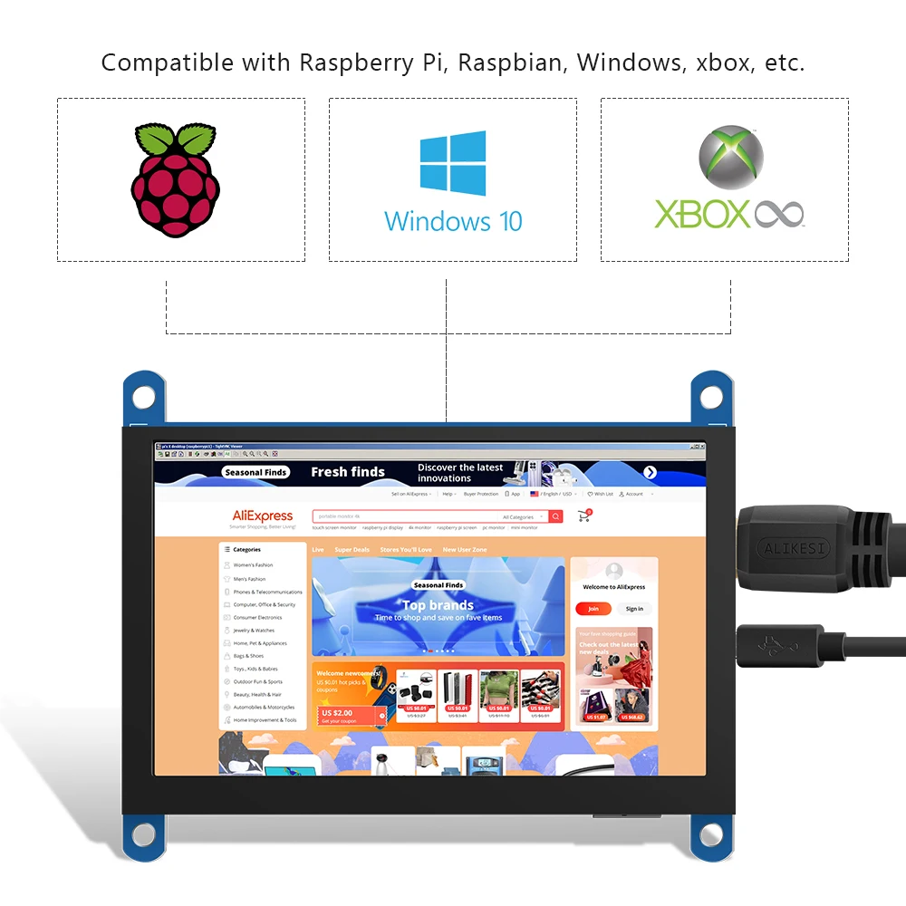 5 inch AIDA64 PC TFT LCD  monitor screen 480*800 Capacitive Touch Screen for Raspberry Pi 5 portable laptop for PC display HDMI