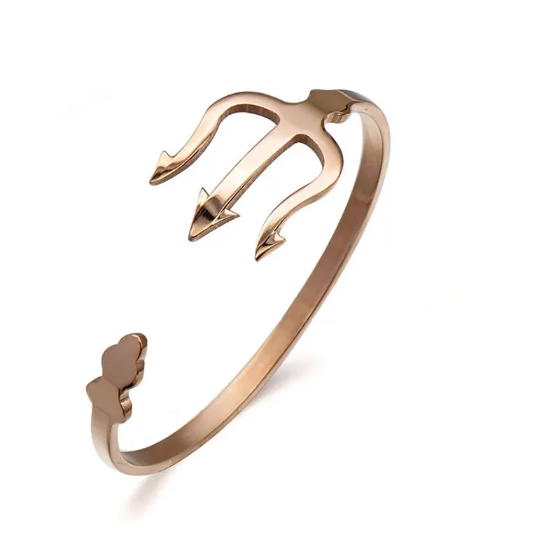 1 Pc Stainless Steel Fish Fork Bangles Open Size Trident Fork Bracelet Punk Style For All Cute Women Men Girls 4 Colors Jewelry