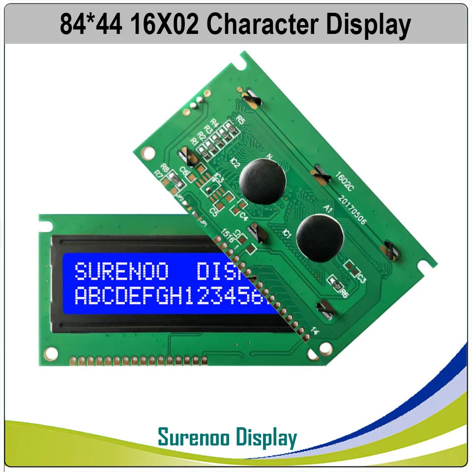 Surenoo PCB Size: 84*44MM 162 1602 16X2 Character Blue LCD Module Display Screen LCM Bulid-in SPLC780D wth Backlight