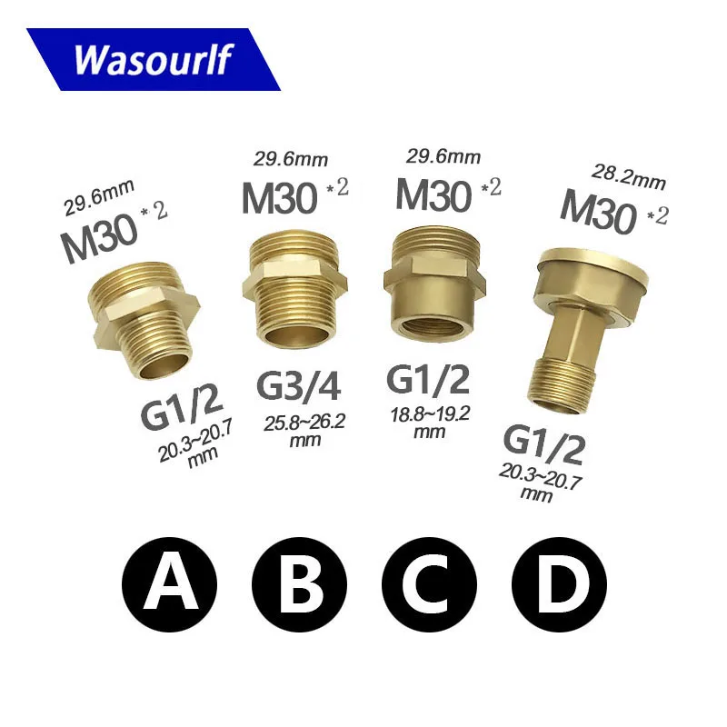 WASOURLF Adapter M30 gwint męski Transfer G1/2 3/4 złącze do prysznica, łazienki kuchnia materiał mosiężny kran akcesoria do rur