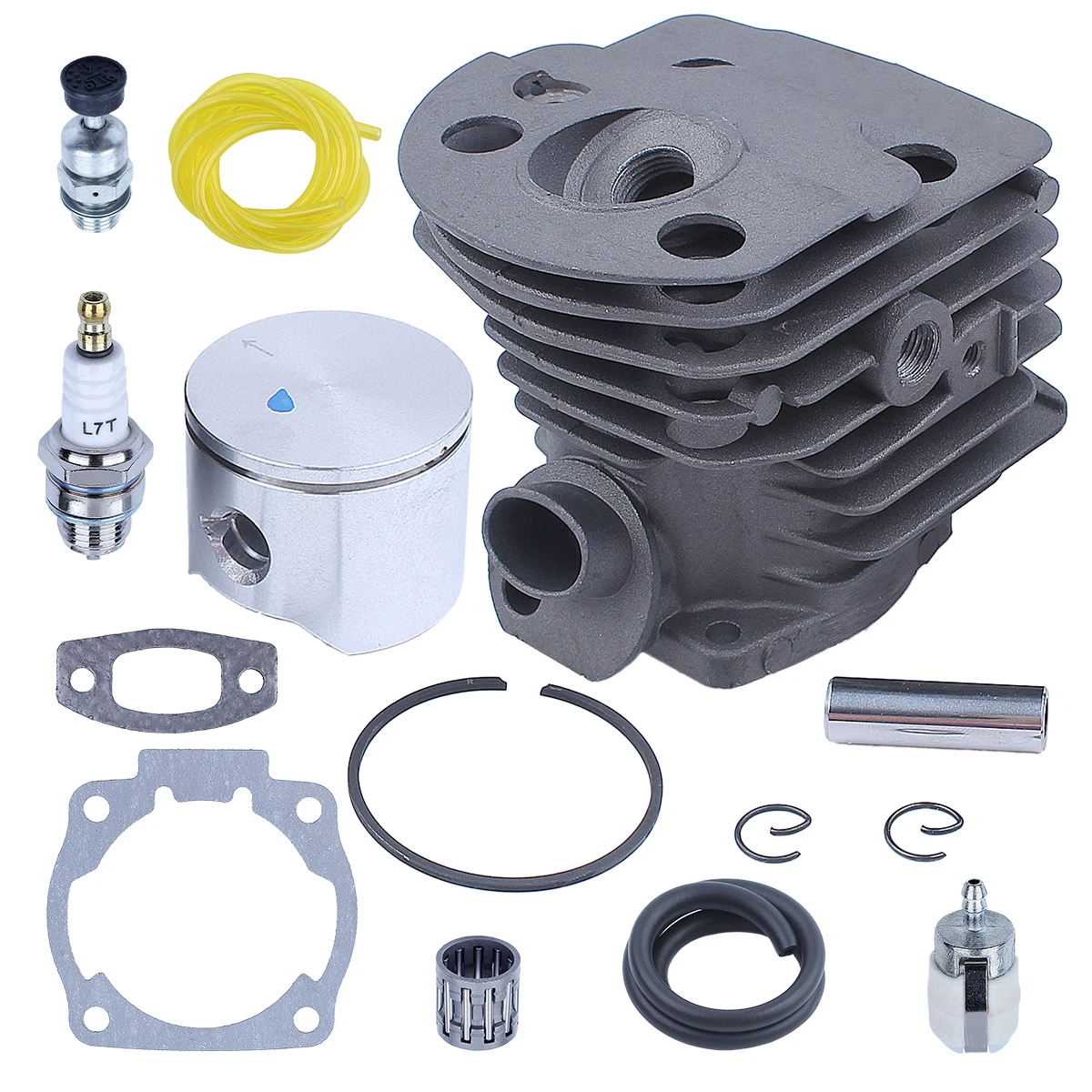 Kit Pistão do Cilindro para Husqvarna 50 51 55 Motosserra Substituir 503 60 91 71 Válvula de Descompressão Linha Combustível Filtro da Tubulação Junta 45 mm