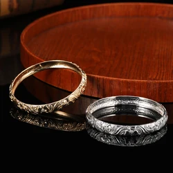 Luxury Moroccan Style Lady Wedding Dress Bracelet Court Carved Hand-Crafted Flower Patterned Bangle Ornament Bridal Wrist Jewels