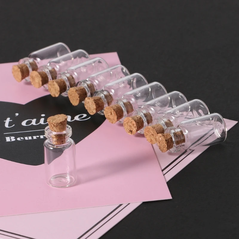 10pcs/Set 1mL Mini Small Glass Bottles with Clear Cork Stopper Tiny Vials Jars Containers Message Weddings Wish Jewelry Favors