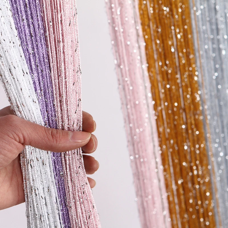 300x300cm Crystal Beaded Curtain Flash Silver Line Curtains Shiny Tassel Door Curtain Room Divider Home Decoration Wedding Props