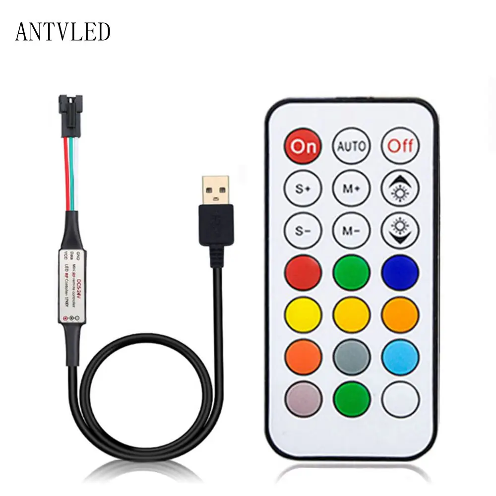 USB/DC MINI 3Keys RF 14/17/21Keys Led Tape Remote Controller forWS2811 WS2812B SK6812 Led Pixels Strip Light Controller , DC5-24