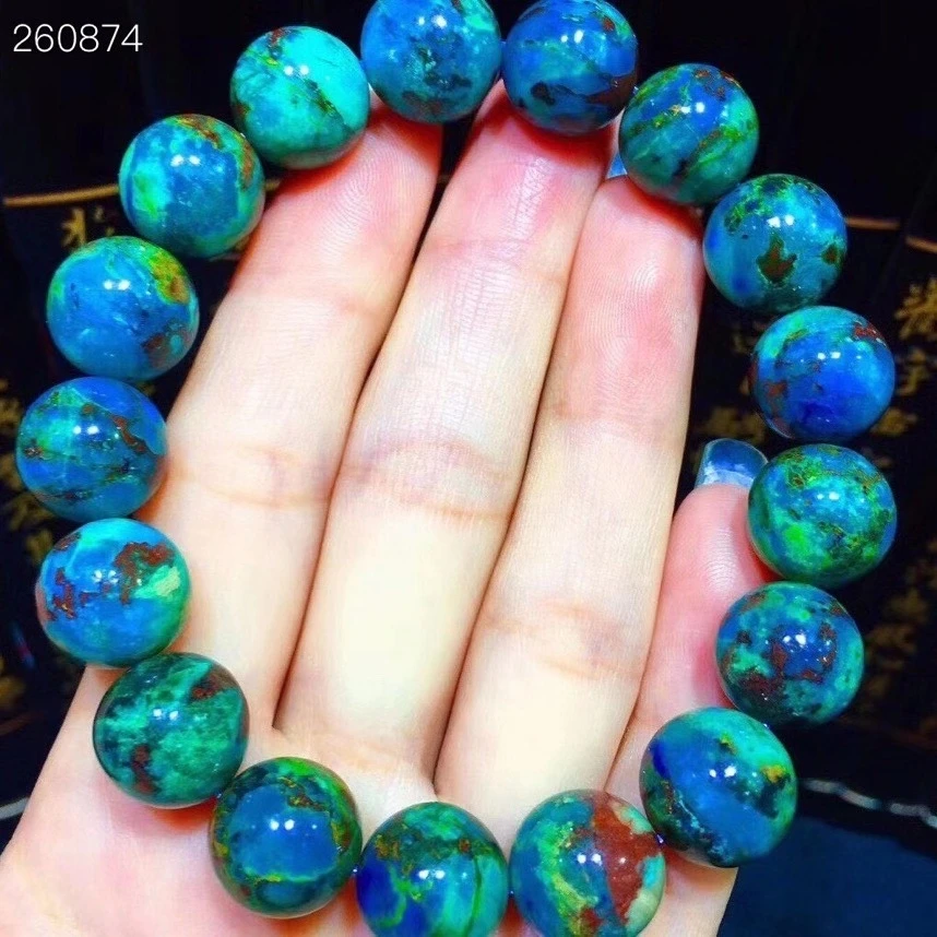 Genuine Natural Malachite Azurite Strong Power Green Blue Bracelet 12mm Round Beads Woman Men Azurite Bracelet AAAAAA