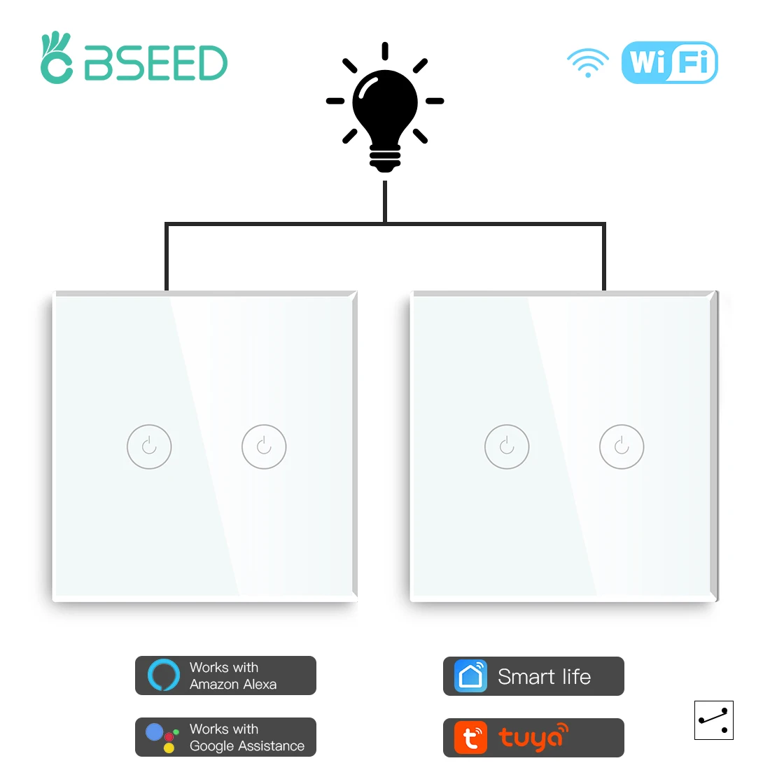 

BSEED 2Packs LED Light Touch Switch Wifi 2Gang 1/2/3way Smart Wall Switch Wireless Wifi Alexa Switch Smart Life Tuya APP Control