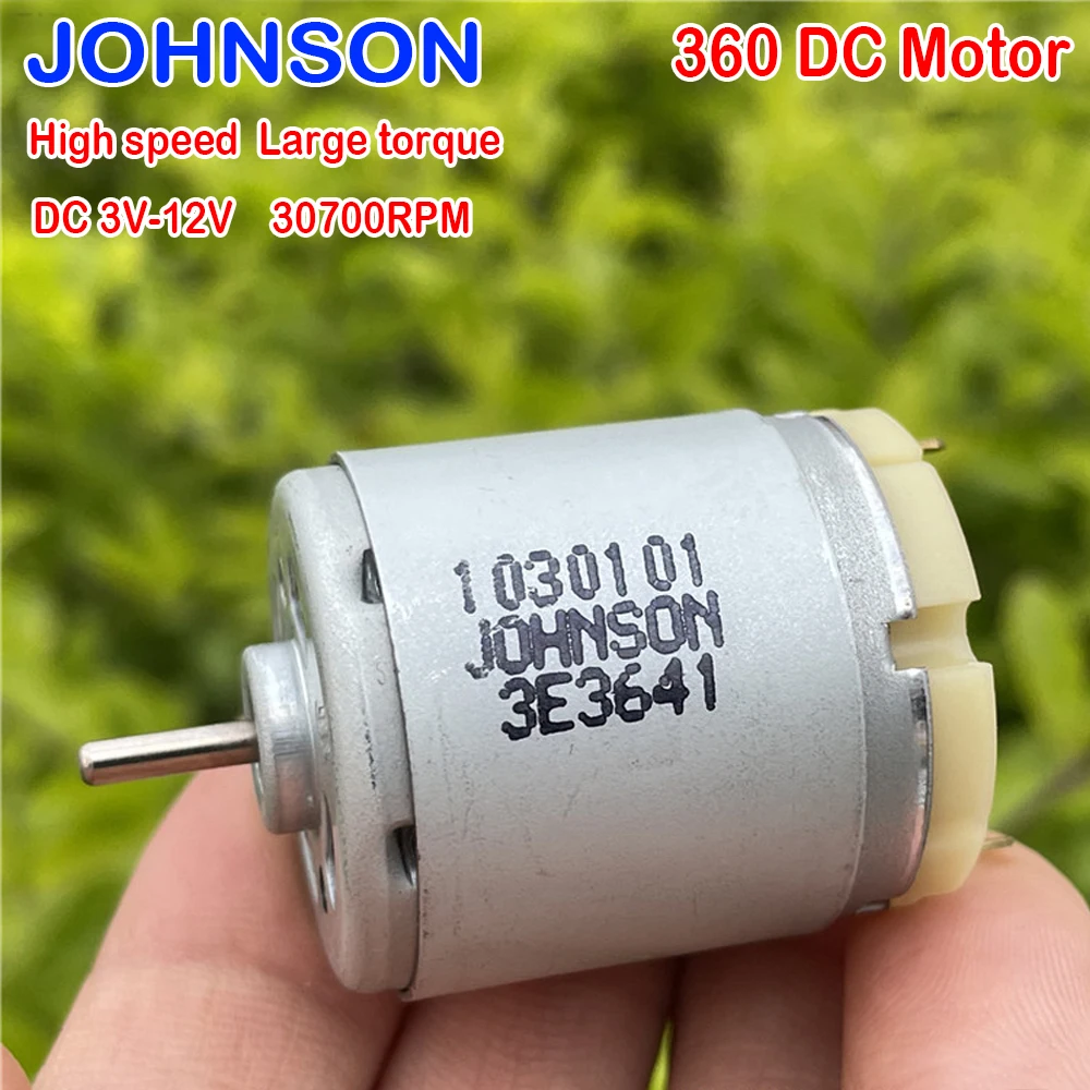 JOHNSON 360 DC Motor 3V-12V 5V 6V 7.2V 9V Volt Carbon Brush High Speed Large Torque Electric Toy Car Boat Model 32.5mm*27.7mm