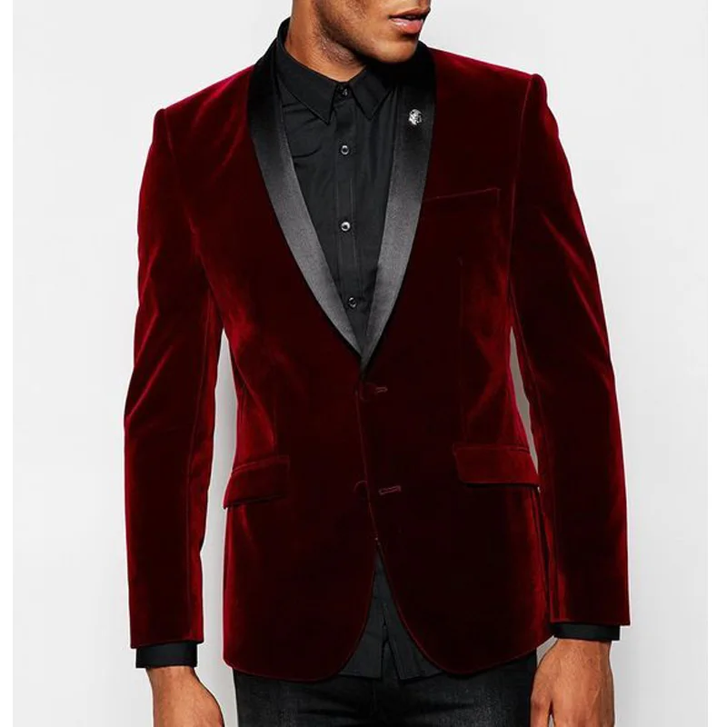 

Burgundy Velvet Men Suits for Wedding Groom Tuxedos 2023 Winter Men Jacket Black Pants Two Piece Man Clothes Blazer with Pants