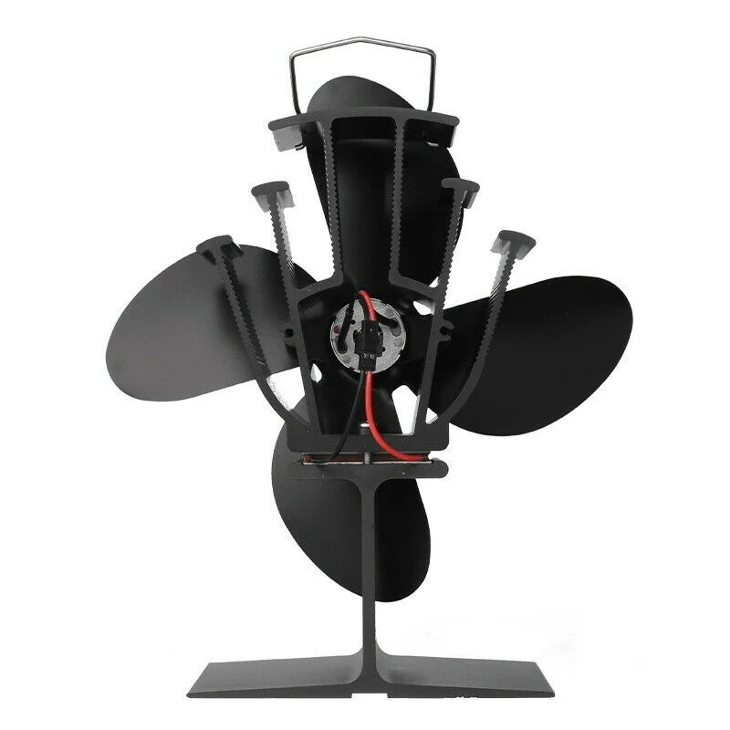 Ventilador de chimenea o estufa de 4 aspas para uso en el hogar, sistema de ventilación para quemador de madera, tranquilo, color negro, con
