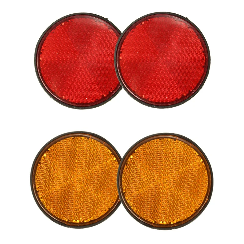 2Pcs Round Red Reflector Universal for Motorcycle ATV 5.6x0.8cm & 2 x 2Inch Round Orange Reflectors Universal