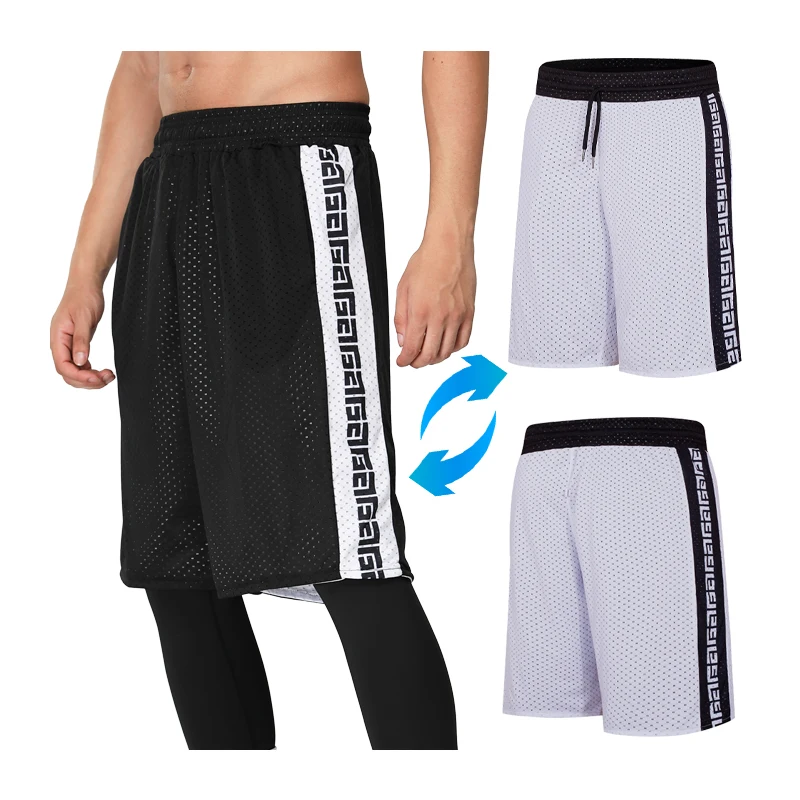 Męskie spodenki treningowe dwustronnie koszykówka krótkie kolano długość luźna siłownia Jogging Fitness pięciopunktowe spodnie 5XL listowe szorty do