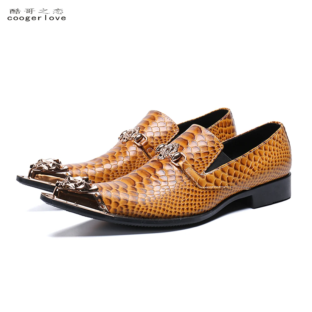 Summer business dress men's shoes black snake embossed Genuine leather shoes dragon head pointed party Trend wedding shoes