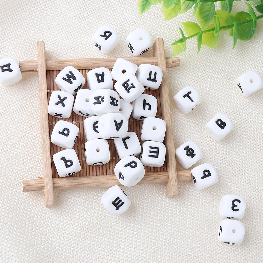 TYRY.HU 10pc 12mm silicone Russian Letters Beads DIY Name Teether Baby Pacifier Clips Beads Food Grade Silicone Teething Bead