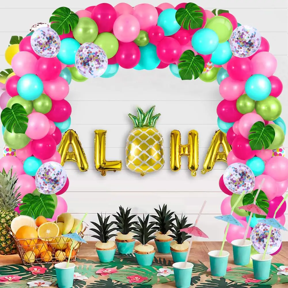 Hawaiian Balloon Garland Arch Kit Summer Tropical Birthday Party Decoration Kids Aloha Hawaii Party Decor Wedding Latex Balloon