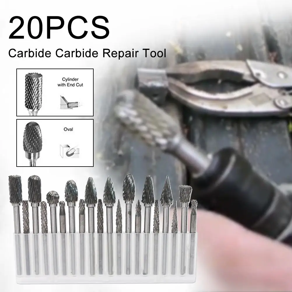 20 Buah Set Kikir Putar Bor Ukir Baja Tungsten Alat Reparasi dan Pemeliharaan Logam Campuran Keras
