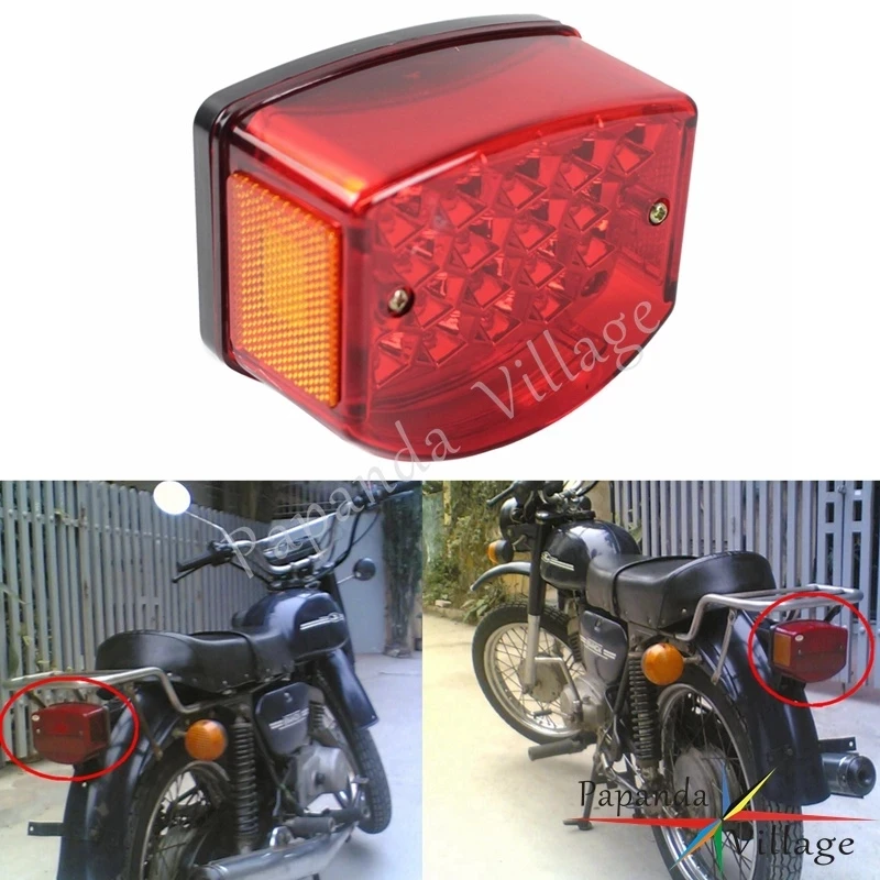 Papanda Motorbike LED 12V Black Housing Red Lens Rear Taillight Brake Stop Light Warning Lamp for Minsk 125cc Carpathians 50cc