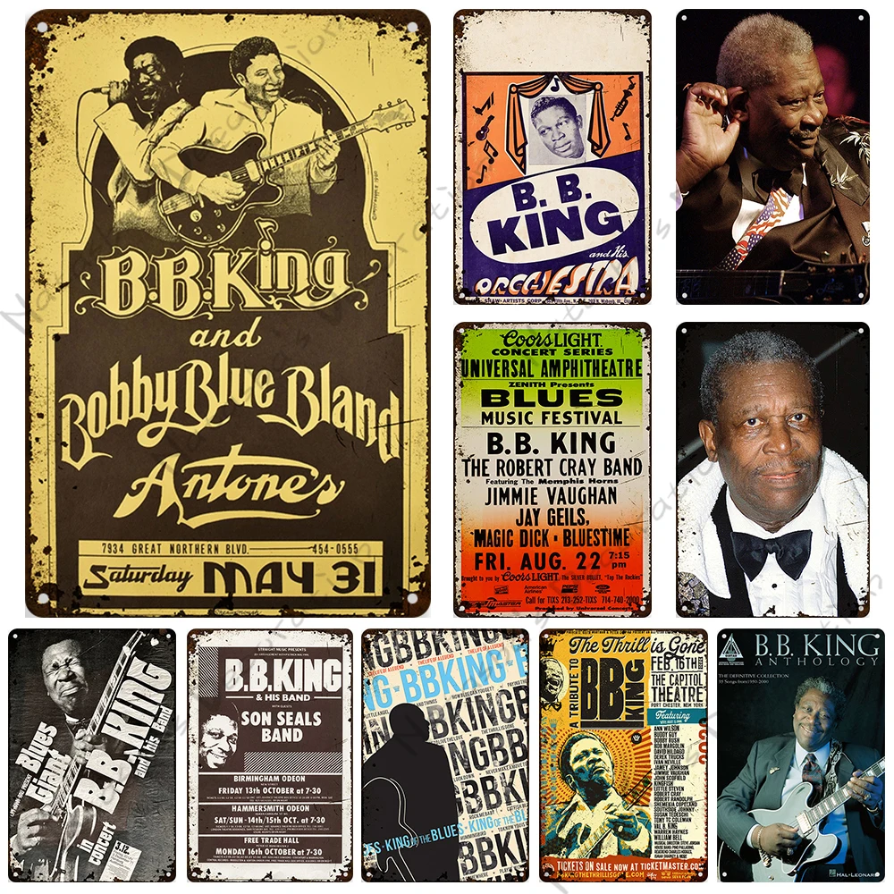 BB King Vintage Metal Sign Musician B.B. King Wall Plate Old BLUES Metal Poster Retro Poster Rusty Metal Plaque Industrial Decor