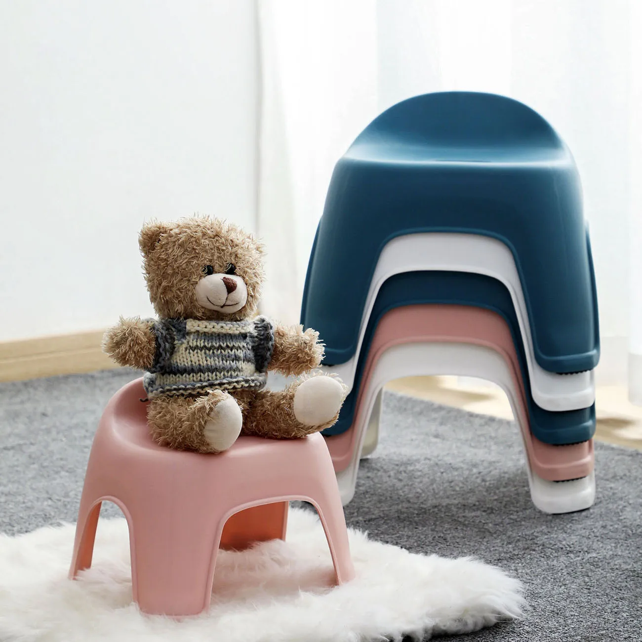 Thicken Baby Kids Stool Plastic Backrest Stool Living Room Non-slip Change Shoe Bench Kindergarten Kids Child Study Stool