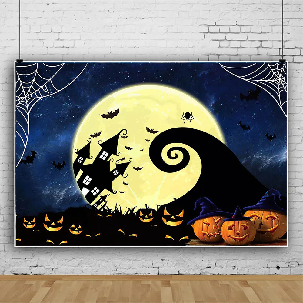 Mocsicka Halloween Full Moon Party 2021 Backdrop Decoration Horrible Pumpkin Cobweb Photography Background for PhotoStudio Props