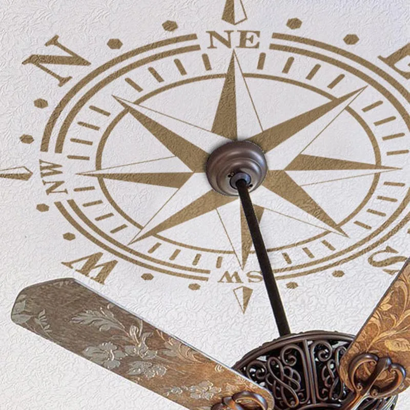 Large Ceiling Compass Ocean Wall Sticker Bedroom Living Room  Nautical Beach Compass  Copper Lamp Chandelier Wall Decal Vinyl