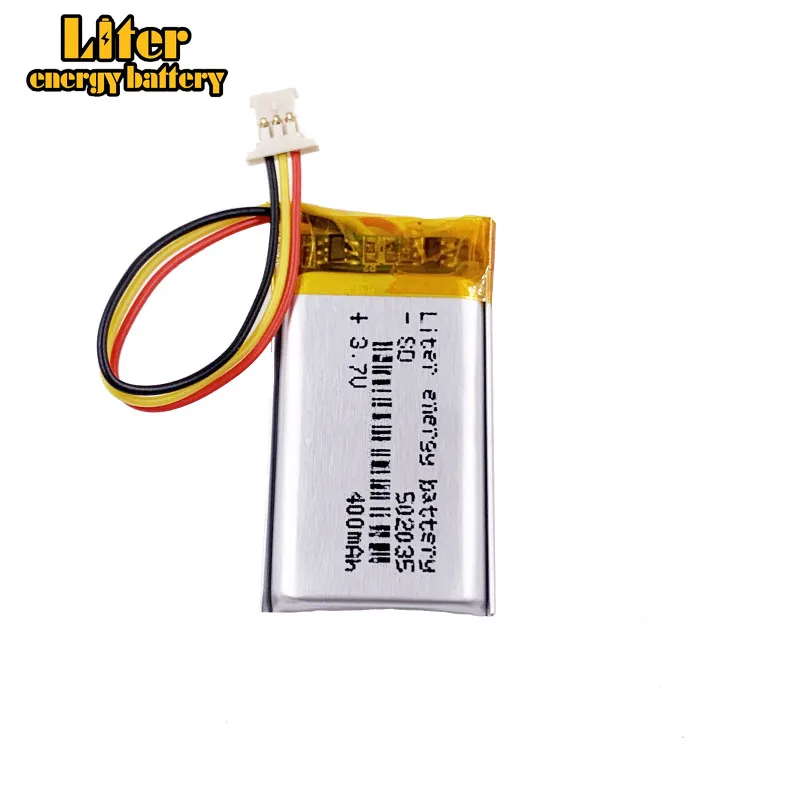 1.0MM 3pin connector 502035 400mah 3.7v 1S model, DVR car recorder  high-temperature li-po polymer rechargeable lithium battery