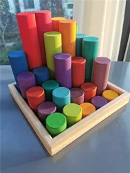 25pcs Kids Large Wood Building Rollers Rainbow Blocks Stain Basswood Stacking Cylinders Educational Creative Toys