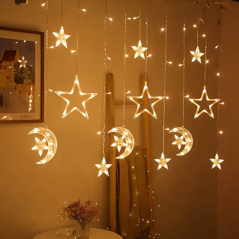 Moon Star Led Garland Curtain String Light  Ramadan Decoration Islam Muslim Party Eid Mubarak Decor Eid Al Adha Decor For Home