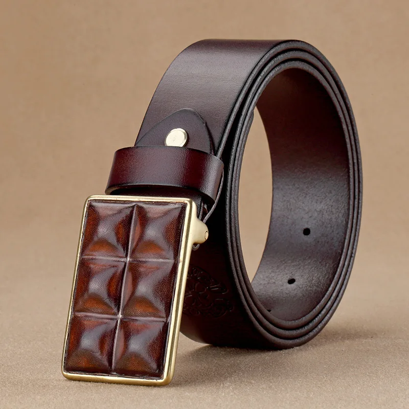 (Ta-weo) Men Retro Pure Copper Smooth Buckle All-match Belts, Casual Fashion Genuine Leather Belt