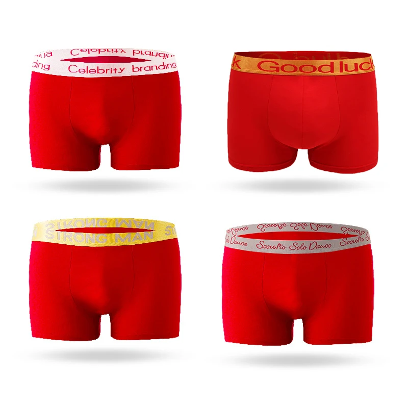 Boxers Male Panties Cotton Luck Red Men\'s Underwear Boxer Shorts Breathable Man Underpants Fashion Comfortable Shorts Plus Size