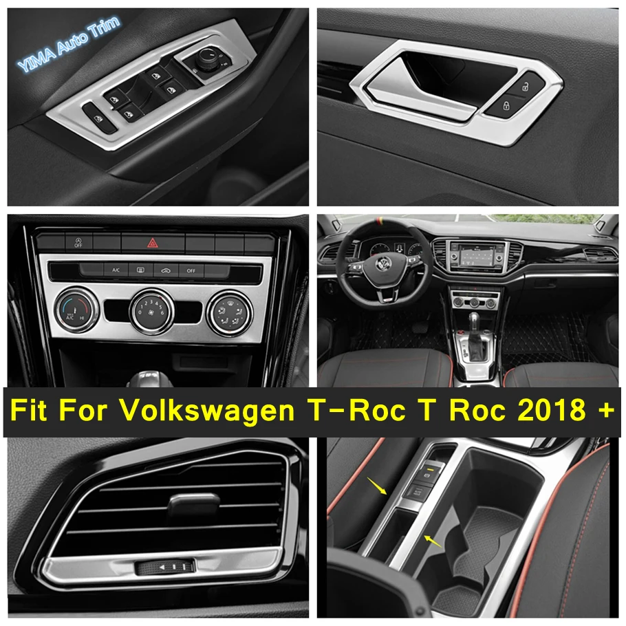 

Silver Glass Switch / Gear shift Water Cup Panel / Inner Door Bowl Cover Trim Accessories For Volkswagen T-Roc T Roc 2018 - 2021