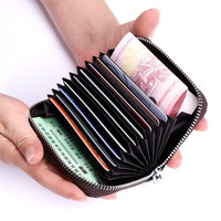 1 pc Men Business Card Holder Genuine Leather Credit Card Holder Women Zipper Pocket Unisex Card Case Zipper Coin Purse Wallet