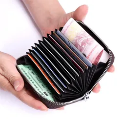 1 pc Men Business Card Holder Genuine Leather Credit Card Holder Women Zipper Pocket Unisex Card Case Zipper Coin Purse Wallet