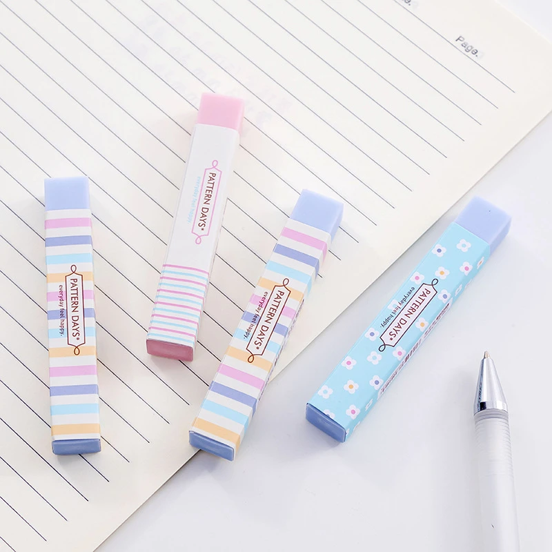 Ellen Brook 1 PCS Cute Candy Color Striped Soft Erasers For Kids Rubber Kawaii Stationery School Office Supply Creative Eraser