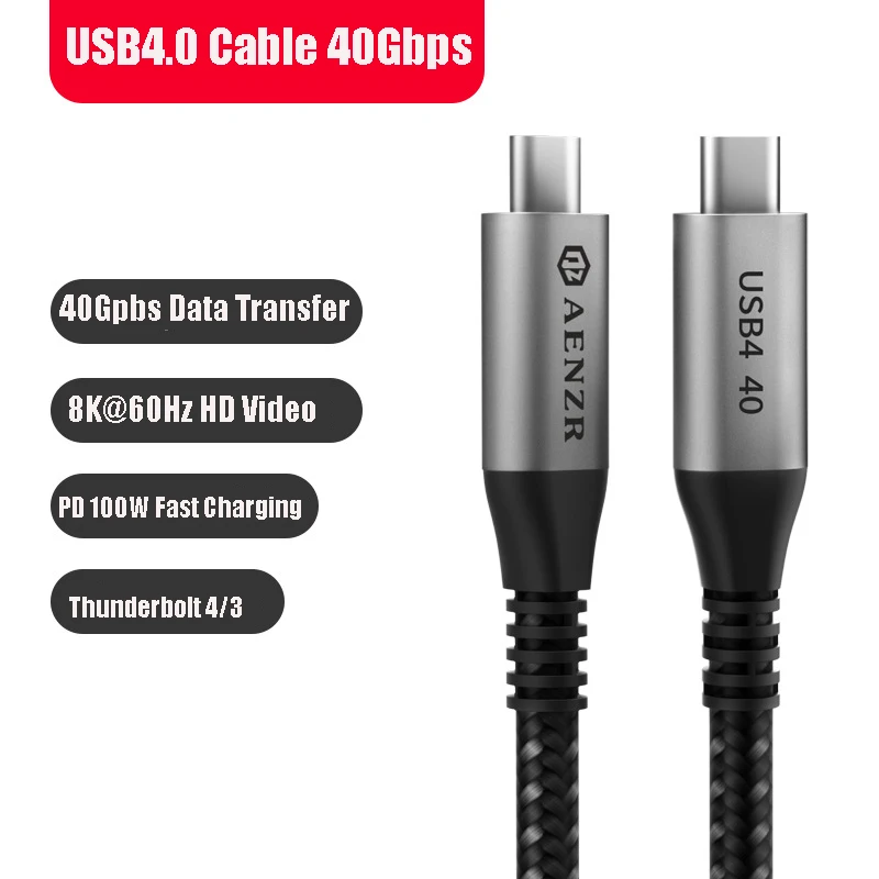 100W USB4 Cable Thunderbolt 4/3 USBC to USBC 8K@60Hz Data Transfer Fast Charging Cord for Macbook Pro SSD Hub TypeC 40Gbps Cable