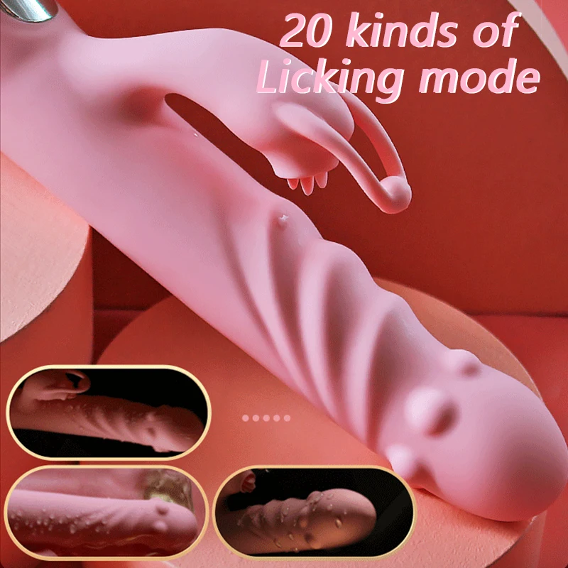 Heating Telescopic Vibrator with Tongue Licking 20+20 Speeds Vaginal Massager Clitoris Lick Stimulation Dildo Sex Toys for Women