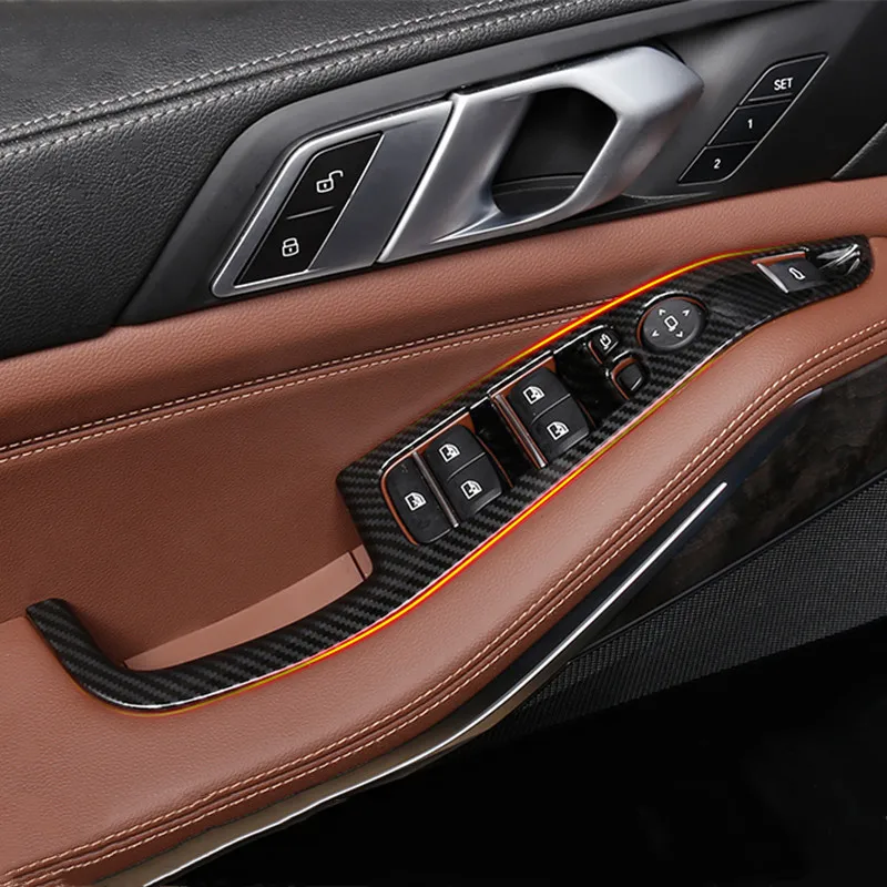 

Carbon Fiber Color Door Armrest Panel Decoration Cover Window Glass Buttons Stickers Trim For BMW X5 G05 Interior Accessories