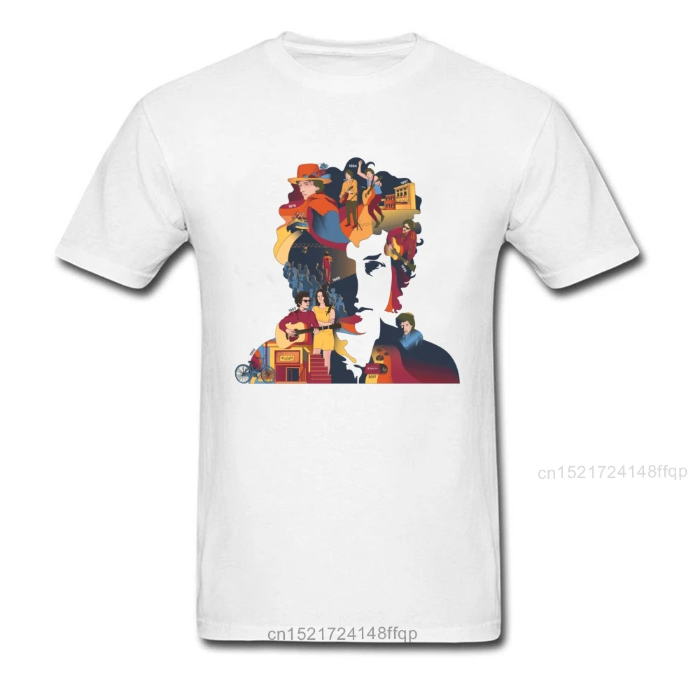 Bob Dylan Folk Singer Star Tour Concert Cartoon Portrait Print Men White T-shirt Casual Style Short Sleeve Top T Shirt