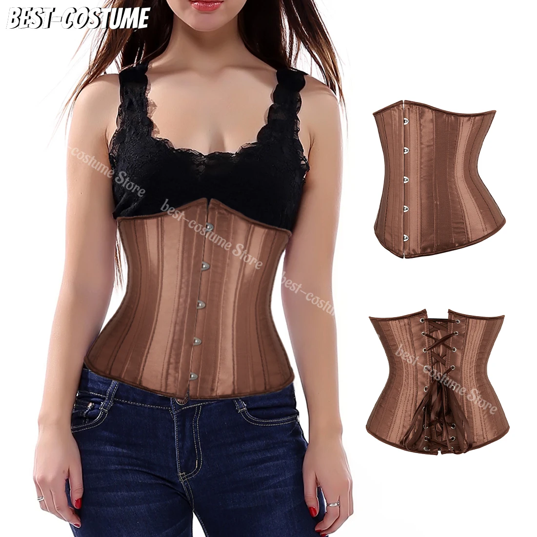 Corset Women Plus Size Steel Boned Underbust Corset Top Sexy Lace Up Gothic Steampunk Corset for Women Waist Trainer Underwear