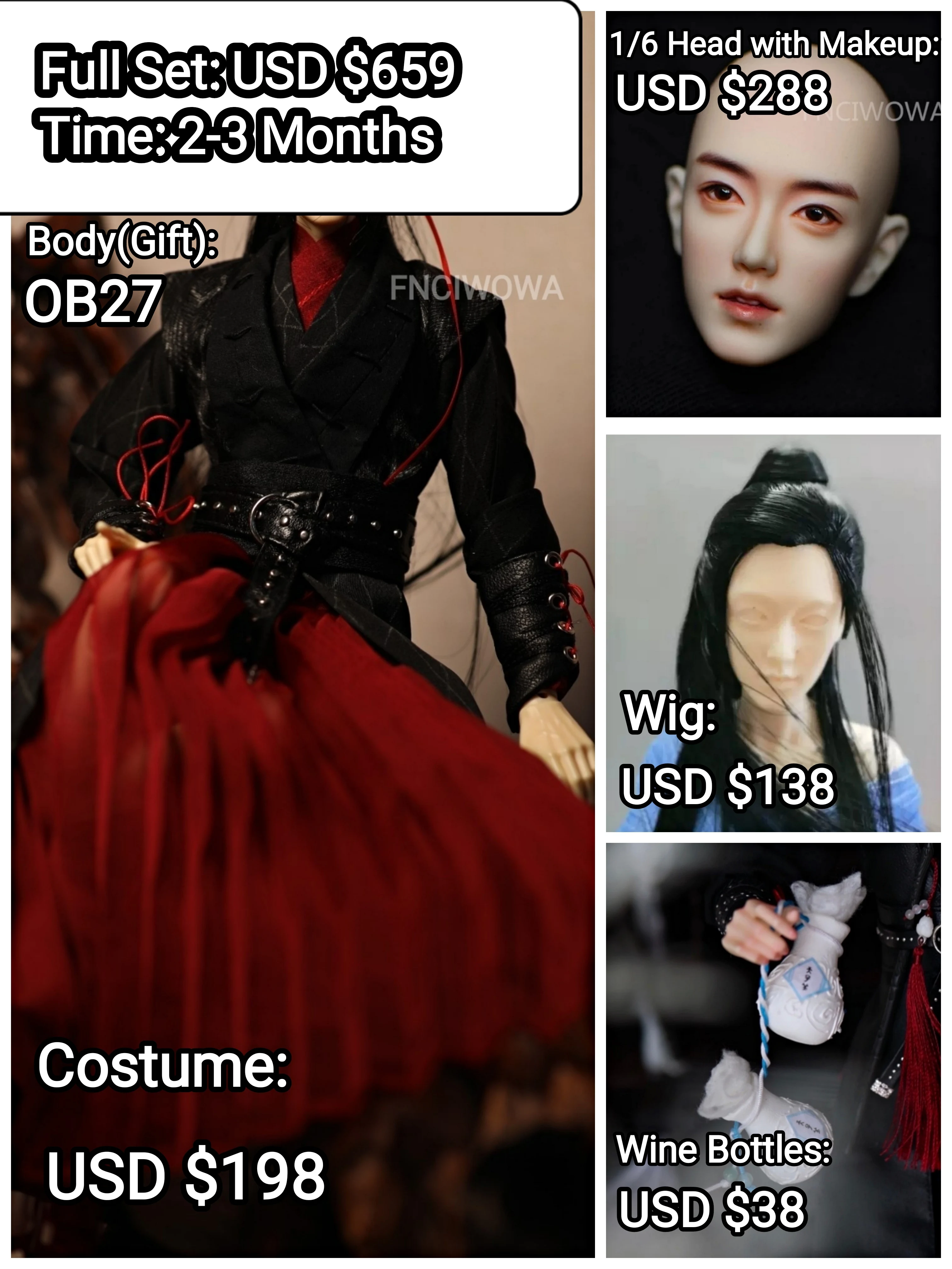 1/6 Bjd Figure Full Set Wei Wuxian Xiao Zhan 30cm Original