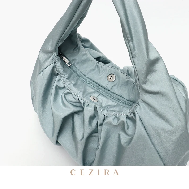 Imagem -05 - Cezira-bolsa de Ombro em Nylon Feminina com Zíper Grande Bolsa Hobo Ruched Feminina Bolsa Casual Macia Marca de Moda 2023