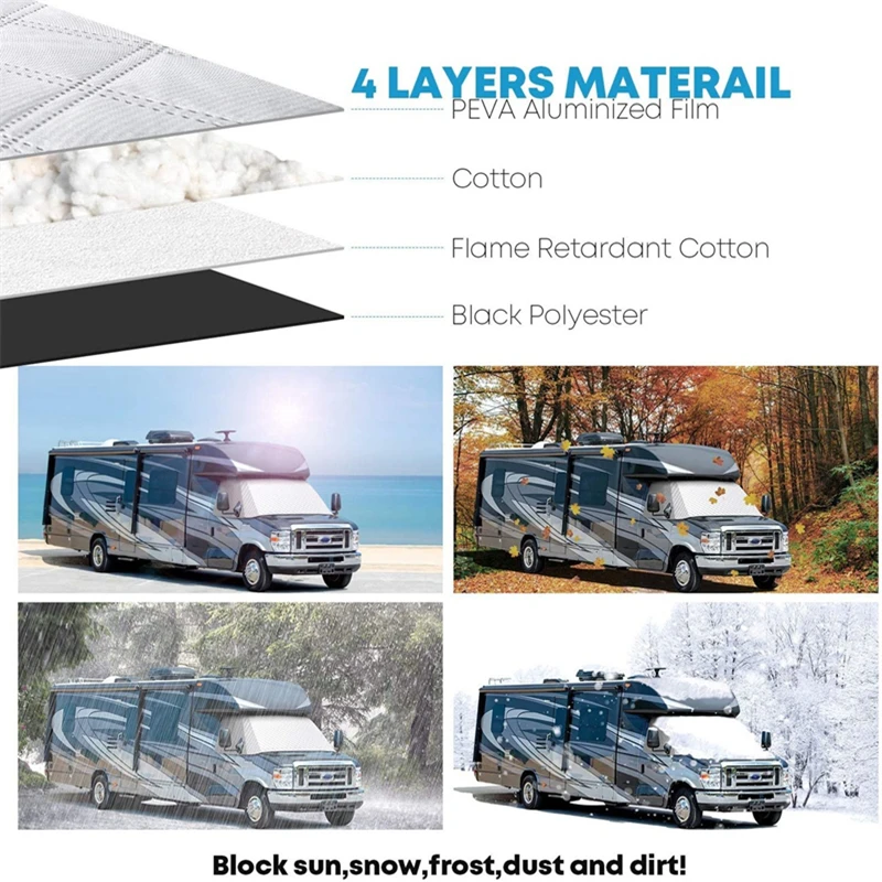 RV Windshield Window Snow Cover 4 Layers With Mirror Cutouts Windshield Snow Cover Front Window Sunshade Lid Caravan Accessories