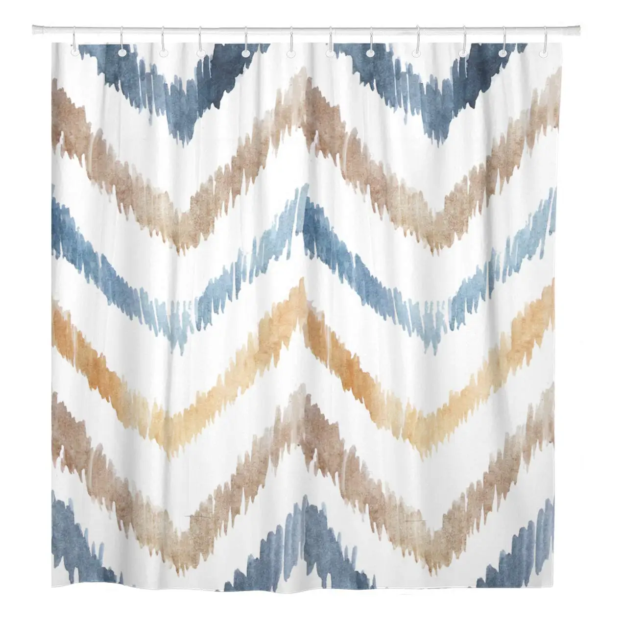 Watercolor Ethnic and Tribal Motifs Zigzag Lines Brush Strokes Shower Curtain Waterproof Polyester Fabric 60 x 72 Inches