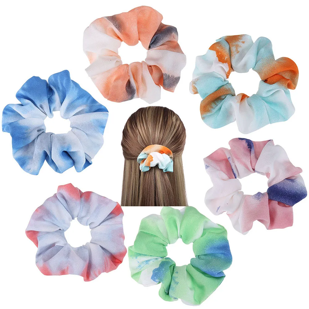 Korea Chiffon Scrunchies Tie-dye Hairband Girl Colorful Headband Elastic Hair Bands Women Girls Ponytail Holder Hair Accessories